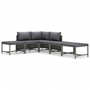 vidaXL, vidaXL 6-tlg. Garten-Lounge-Set mit Kissen Poly Rattan Grau, vidaXL 6-tlg. Garten-Lounge-Set mit Kissen Poly Rattan Grau