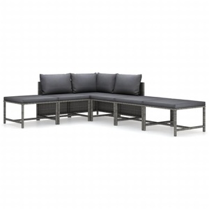 vidaXL, vidaXL 6-tlg. Garten-Lounge-Set mit Kissen Poly Rattan Grau