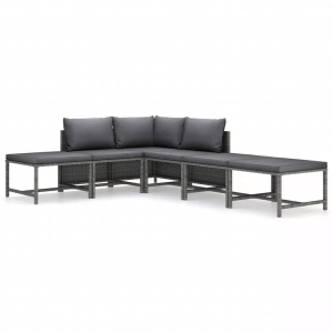 vidaXL, vidaXL 6-tlg. Garten-Lounge-Set mit Kissen Poly Rattan Grau, vidaXL 6-tlg. Garten-Lounge-Set mit Kissen Poly Rattan Grau