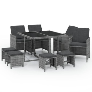 vidaXL, vidaXL 9-tlg. Garten-Essgruppe mit Auflagen Poly Rattan Grau, vidaXL 9-tlg. Garten-Essgruppe mit Auflagen Poly Rattan Grau