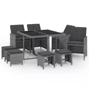 vidaXL, vidaXL 9-tlg. Garten-Essgruppe mit Auflagen Poly Rattan Grau, vidaXL 9-tlg. Garten-Essgruppe mit Auflagen Poly Rattan Grau