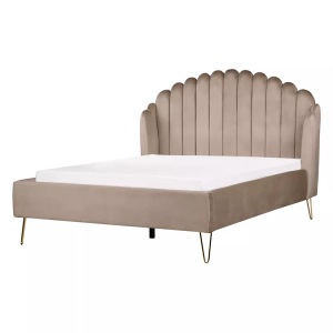 Beliani, Bett mit Lattenrost aus Samtstoff Retro AMBILLOU Bett mit Lattenrost aus Samtstoff Retro AMBILLOU