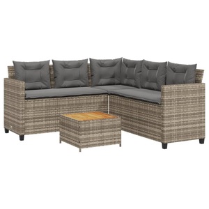 vidaXL, vidaXL Gartensofa in L-Form mit Tisch und Kissen Grau Poly Rattan, vidaXL Gartensofa in L-Form mit Tisch und Kissen Grau Poly Rattan