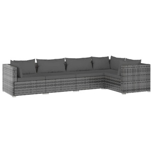 vidaXL, vidaXL 5-tlg. Garten-Lounge-Set mit Kissen Poly Rattan Grau, vidaXL 5-tlg. Garten-Lounge-Set mit Kissen Poly Rattan Grau