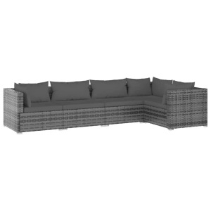 vidaXL, vidaXL 5-tlg. Garten-Lounge-Set mit Kissen Poly Rattan Grau, vidaXL 5-tlg. Garten-Lounge-Set mit Kissen Poly Rattan Grau
