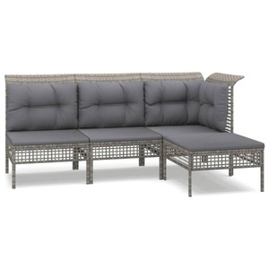 vidaXL, vidaXL 4-tlg. Garten-Lounge-Set mit Kissen Grau Poly Rattan