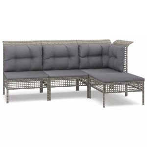 vidaXL, vidaXL 4-tlg. Garten-Lounge-Set mit Kissen Grau Poly Rattan
