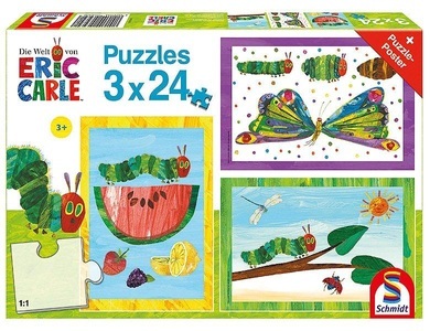 undefined, Raupe-Kokon-Schmetterling, 3x24 Teile (Puzzle) - Kinderpuzzle Die kleine Raupe Nimmersatt 3x24 Teile, Raupe-Kokon-Schmetterling 3x24 Teile (Puzzle)
