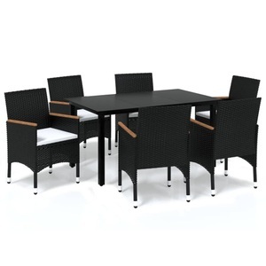 vidaXL, vidaXL 7-tlg. Garten-Essgruppe mit Kissen Poly Rattan Schwarz, vidaXL 7-tlg. Garten-Essgruppe mit Kissen Poly Rattan Schwarz