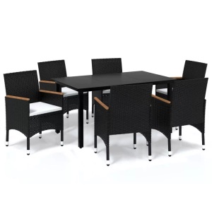 vidaXL, vidaXL 7-tlg. Garten-Essgruppe mit Kissen Poly Rattan Schwarz, vidaXL 7-tlg. Garten-Essgruppe mit Kissen Poly Rattan Schwarz