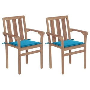 vidaXL, vidaXL Gartenstühle 2 Stk. mit Blauen Kissen Teak Massivholz, 