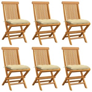 vidaXL, vidaXL Gartenstühle mit Cremeweißen Kissen 6 Stk. Massivholz Teak, vidaXL Gartenstühle mit Cremeweißen Kissen 6 Stk. Massivholz Teak