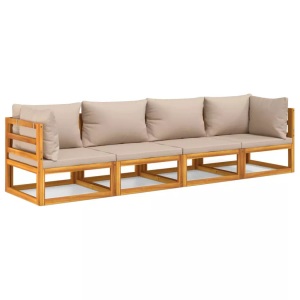 vidaXL, vidaXL 4-tlg. Garten-Lounge-Set mit Taupe Kissen Massivholz