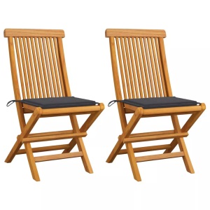 vidaXL, vidaXL Gartenstühle mit Anthrazit Kissen 2 Stk. Massivholz Teak, vidaXL Gartenstühle mit Anthrazit Kissen 2 Stk. Massivholz Teak