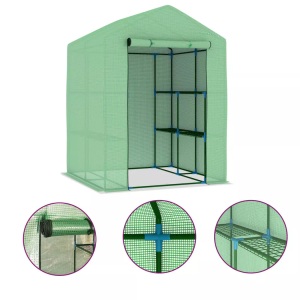 vidaXL, vidaXL Gewächshaus mit Regalen Stahl 143x143x195 cm, vidaXL Gewächshaus mit Ablagen Stahl 143x143x195 cm