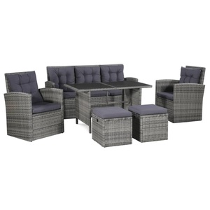 Diverse Hardware, 6-tlg. Garten-Lounge-Set mit Auflagen Poly Rattan Grau, vidaXL 6-tlg. Garten-Lounge-Set mit Auflagen Poly Rattan Grau