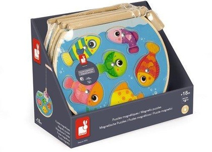 Janod, Janod Angel-Puzzle FISCHGLAS 6-teilig aus Holz, Janod Lernspielzeug »Angeln im Fischglas«