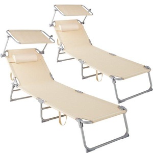 TecTake, 2 Gartenliegen 4-stufig mit Kopfpolster 2 Gartenliegen 4-stufig mit Kopfpolster, Tectake - 2er Set Gartenliege stufenlos verstellbares Sonnendach, 190cm, Beige