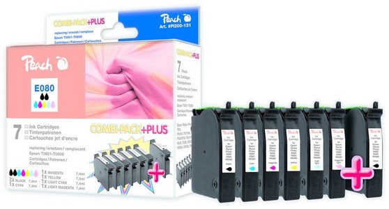 Peach, Peach Spar Pack Plus Tintenpatronen kompatibel zu Epson T0808 (2x T0801, T0802, T0803, T0804, T0805, T0806), Peach Tintenset Epson T0807 C, M, Y, 2x BK