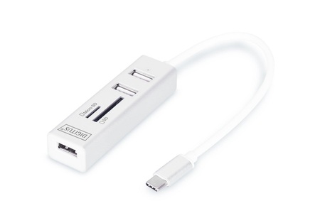 Digitus, Digitus DA-70243 3 Port USB 2.0-Hub mit USB-C Stecker, mit Aluminiumgehäuse, mit OTG-Funktion, mit eingebautem, Digitus DA-70243 3 Port USB 2.0-Hub mit USB-C® Stecker, mit Aluminiumgehäuse, mit OTG-Funktion, mit eingebautem