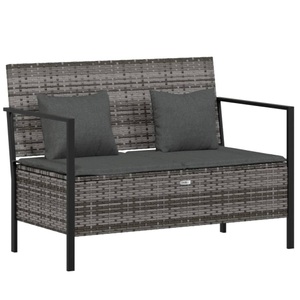 vidaXL, vidaXL Gartenbank 2-Sitzer mit Kissen Grau Poly Rattan