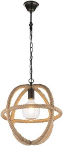 Globo, GLOBO ULLEU Hängeleuchte Metall schwarz, Ringe aus braunem Hanfseil, D:400, H:1250, ex, Globo HÄNGELEUCHTE 40/125 cm , Mailo , Braun, Schwarz , Metall, Naturmaterialien , 125 cm , 0045582590