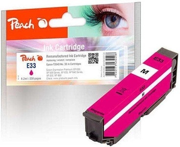 Peach, Peach Tintenpatrone magenta kompatibel zu Epson No. 33 m, T3343, Peach E33 Druckerpatrone ma ersetzt Epson T3343, No. 33 m, C13T33434010 für z.B. Epson Expression Premium XP -530, Epson Expression Premium XP -630