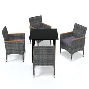 vidaXL, vidaXL 5-tlg. Garten-Essgruppe mit Kissen Poly Rattan Grau, vidaXL 5-tlg. Garten-Essgruppe mit Kissen Poly Rattan Grau