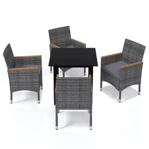 vidaXL, vidaXL 5-tlg. Garten-Essgruppe mit Kissen Poly Rattan Grau, vidaXL 5-tlg. Garten-Essgruppe mit Kissen Poly Rattan Grau
