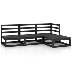 vidaXL, vidaXL 4-tlg. Garten-Lounge-Set Schwarz Massivholz Kiefer, vidaXL 4-tlg. Garten-Lounge-Set Schwarz Massivholz Kiefer