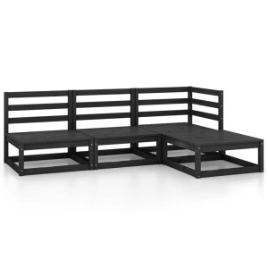 vidaXL, vidaXL 4-tlg. Garten-Lounge-Set Schwarz Massivholz Kiefer