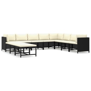 vidaXL 11-tlg. Garten-Lounge-Set mit Kissen Poly Rattan Schwarz