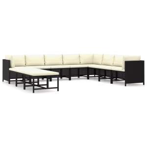 vidaXL, vidaXL 11-tlg. Garten-Lounge-Set mit Kissen Poly Rattan Schwarz