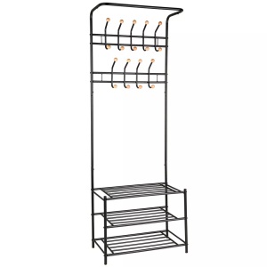 TecTake, Garderobe mit 3 Schuhablagen - schwarz, Tectake - Garderobe mit 3 Schuhablagen, 66cm, Schwarz