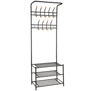 TecTake, Garderobe mit 3 Schuhablagen - schwarz, Tectake - Garderobe mit 3 Schuhablagen, 66cm, Schwarz