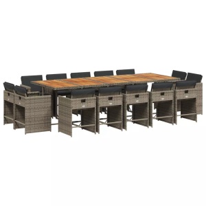 vidaXL, vidaXL 15-tlg. Garten-Essgruppe mit Kissen Grau Poly Rattan, vidaXL 15-tlg. Garten-Essgruppe mit Kissen Grau Poly Rattan