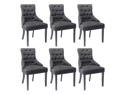Vente-unique, Stuhl 6er-Set - Stoff & Kautschukholz - Grau - MERVIA Stuhl 6er-Set - Stoff & Kautschukholz - Grau - MERVIA, 