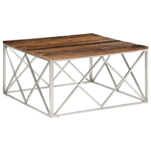 vidaXL, vidaXL Couchtisch Silbern Edelstahl und Massivholz