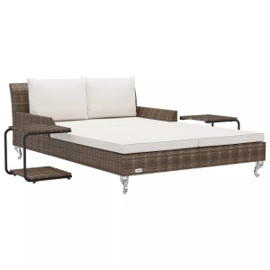 Diverse Hardware, 2-Personen-Sonnenliege mit Auflagen Poly Rattan Braun, vidaXL 2-Personen-Sonnenliege mit Auflagen Poly Rattan Braun