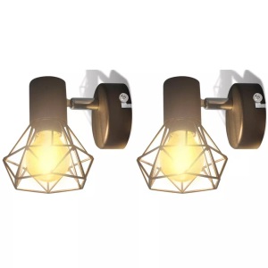 vidaXL, vidaXL 2 schwarze Wandleuchter Industrie-Stil Drahtgestell mit LED-Glühbirne, vidaXL Wandleuchten 2 Stk. LED-Glühlampe Industrie-Stil Drahtschirm Schwarz