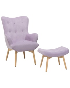 Beliani, Beliani Sessel Samtstoff rosa plus Hocker VEJLE, 