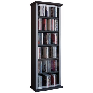 VCM, Holz CD DVD Stand Regal Schrank Aufbewahrung Standregal Ständer Classic Glastür Holz CD DVD Stand Regal Schrank Aufbewahrung Standregal Ständer Classic Glastür, VCM - CD Regal Holz | Schrank mit ESG-Sicherheitsglastüren für 204 CDs oder 72 DVDs Maße: H. 92 x B. 31 T. 18 cm Elegantes DVD Rollen |, One Size, Schwarz