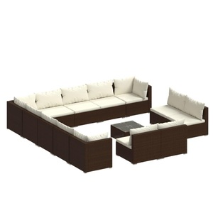vidaXL, vidaXL 14-tlg. Garten-Lounge-Set mit Kissen Braun Poly Rattan, 
