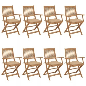 vidaXL, vidaXL Klappbare Gartenstühle 8 Stk. mit Kissen Massivholz Akazie, vidaXL Klappbare Gartenstühle 8 Stk. mit Kissen Massivholz Akazie