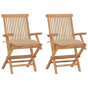 vidaXL, vidaXL Gartenstühle mit Beigen Kissen 2 Stk. Massivholz Teak