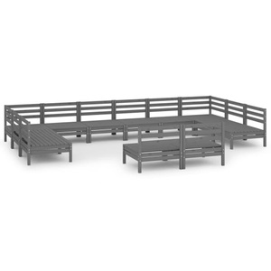 vidaXL, vidaXL 12-tlg. Garten-Lounge-Set Grau Massivholz Kiefer