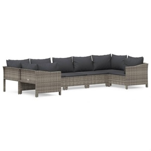 vidaXL, vidaXL 7-tlg. Garten-Lounge-Set mit Kissen Grau Poly Rattan