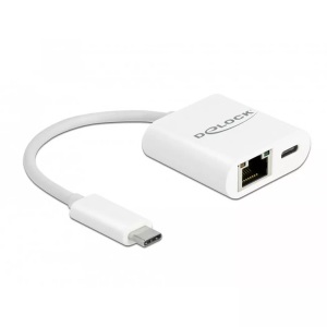 Delock, Adapter USB-C Stecker > Gigabit LAN RJ-45 + PD, Delock Netzwerk-Adapter 65402 USB-C - RJ45 mit PowerDelivery