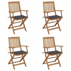 vidaXL, vidaXL Klappbare Gartenstühle 4 Stk. mit Kissen Massivholz Akazie