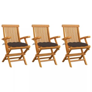 vidaXL, vidaXL Gartenstühle mit Taupe Kissen 3 Stk. Massivholz Teak, vidaXL Gartenstühle mit Taupe Kissen 3 Stk. Massivholz Teak